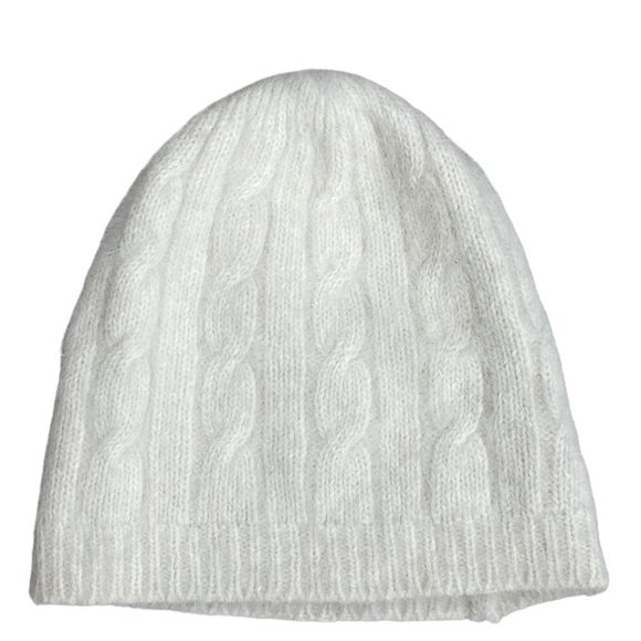 Cable Knit Ivory Luxe Angora Wool Blend Ivory Soft Girl Minimalist Beanie Hat-OS main image 7